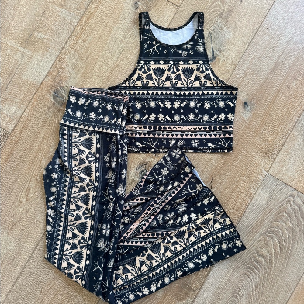 Teeki Black and Cream Flare Leggings and Top Matching Set